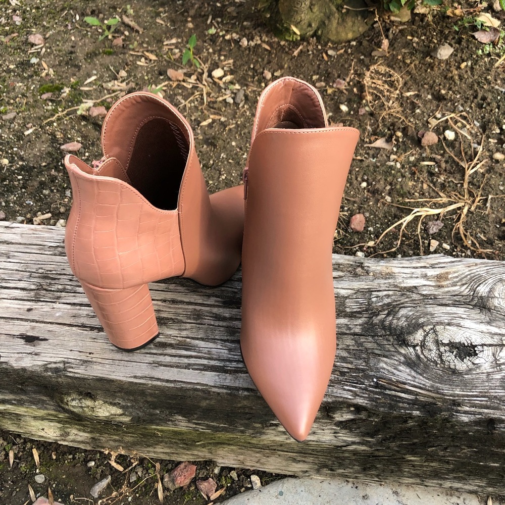 Mocha Faux  Leather Booties - Picture 4 of 6